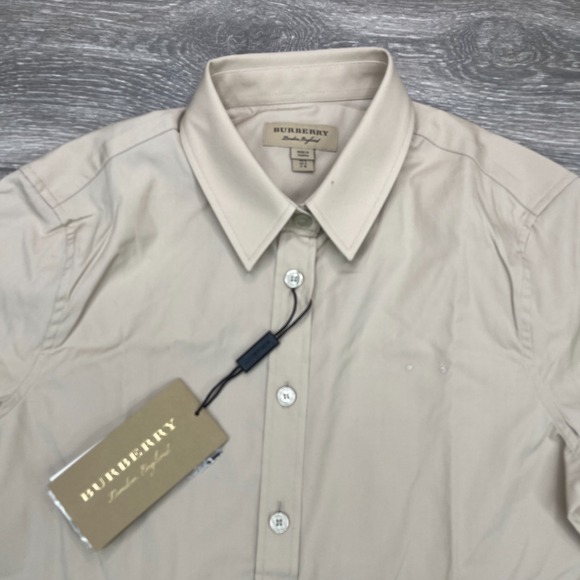 Burberry London Shirt Womens 4 Beige Long Sleeve Button Up Minimalist Office Top - Picture 2 of 15